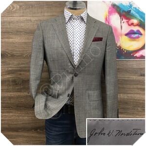 John W. Nordstrom Gray Blazer with Burgundy Pocket Square